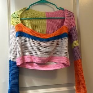 colorblock crop top crochet sweater
